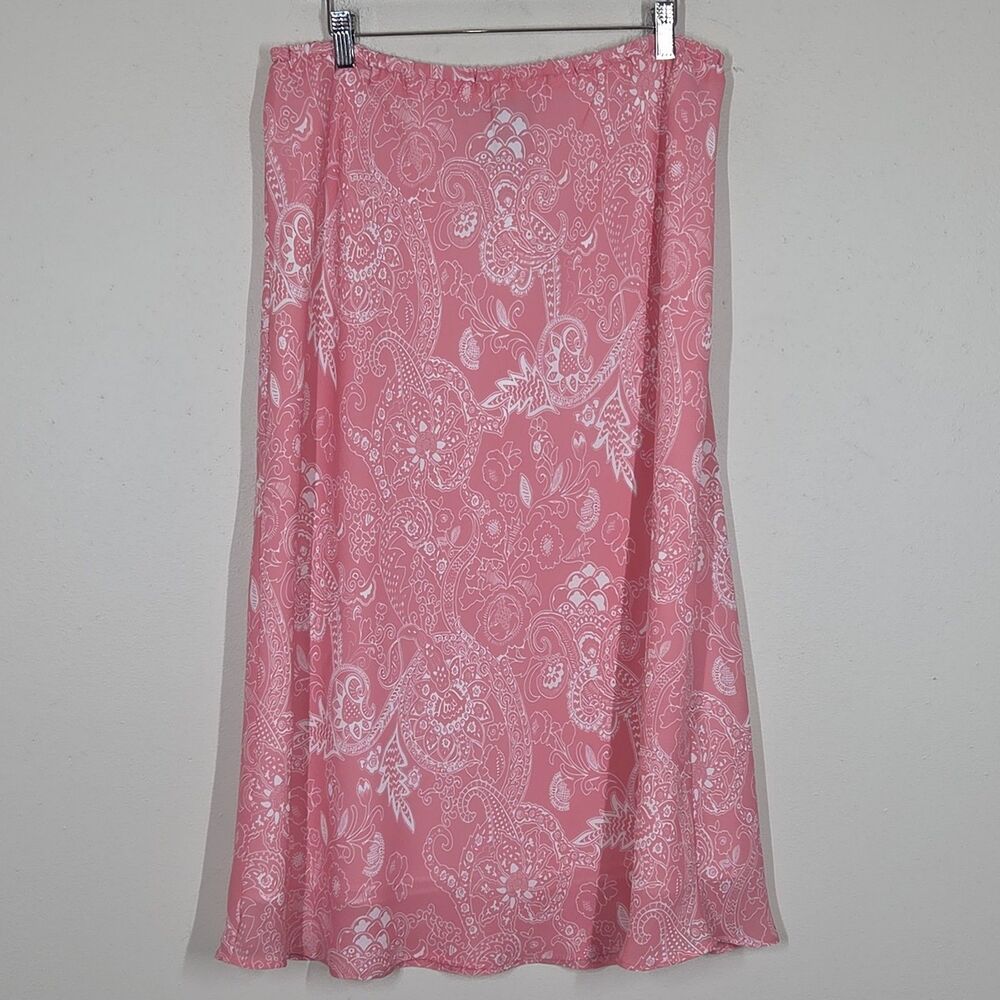 Vtg 90s Y2K Pink Paisley Midi Skirt 16 Fairy Grunge Boho Festival Cottagecore